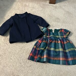 Navy dress coat, and plaid dress… good condition